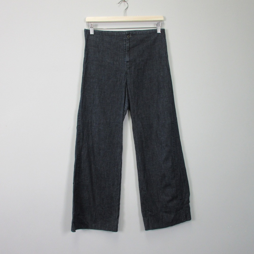Prairie Underground Wide Leg Chambray Pants Women M Cotton Black High Waist 390